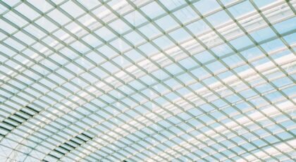 Modern architectural skylight with geometric patterns and futuristic design.