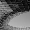 Captivating black and white view of the geometric structure of the Metropol Parasol in Seville, Spain.