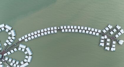 Aerial shot showcasing unique overwater villas at Port Dickson, Malaysia.